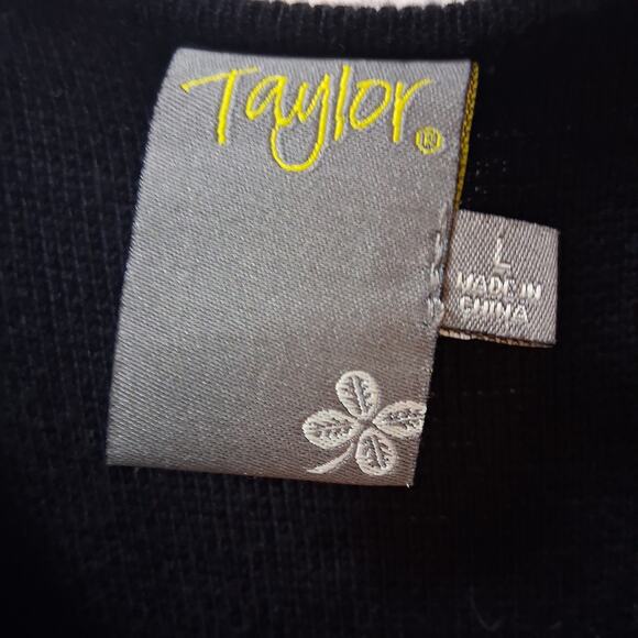 Taylor Black Knit Sweater Short Sleeve V-Neck Dress Fit and Flare Silhouette-L - Picture 2 of 10